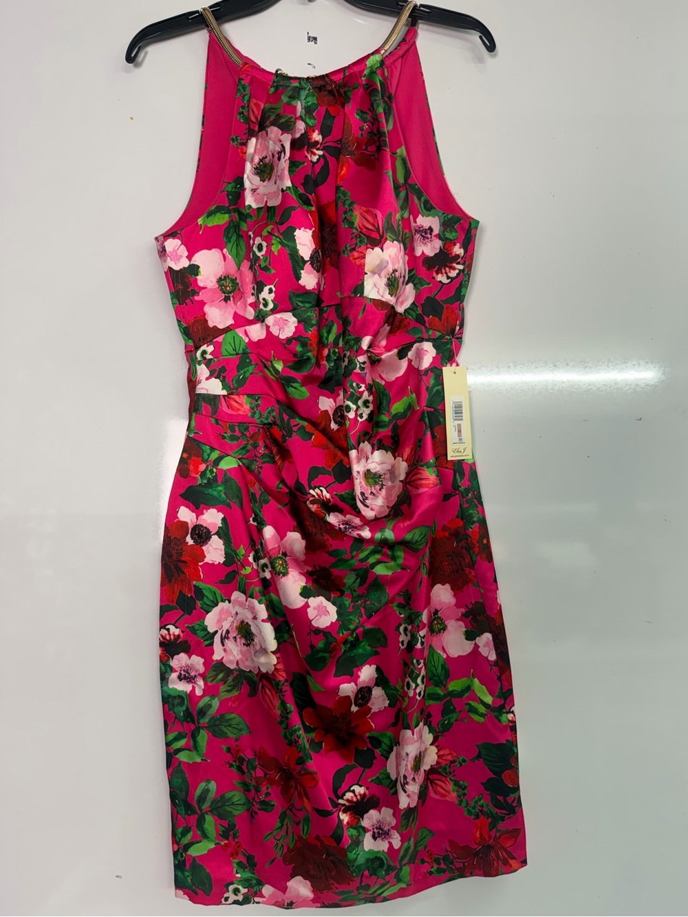 Eliza J Hot Pink Floral Halter Sheath Dress